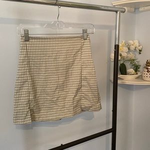 Green plaid mini skirt with thigh slit